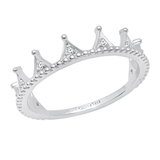 0.07 Carat (ctw) Round Lab Grown Diamond Beaded Style Ladies Engagement Crown Ring 10K White Gold