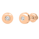0.07 Carat (ctw) Round Lab Grown Diamond Ladies Solitaire Bezel Stud Earrings 10K Rose Gold