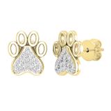 0.15 Carat (ctw) Round Lab Grown Diamond Ladies Heart & Paw Print Stud Earrings 14K Yellow Gold