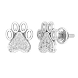 0.15 Carat (ctw) Round Lab Grown Diamond Ladies Heart & Paw Print Stud Earrings Sterling Silver