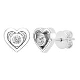 0.10 Carat (ctw) Round Lab Grown Diamond Ladies Heart Stud Earrings 1/10 CT Sterling Silver
