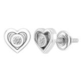 0.10 Carat (ctw) Round Lab Grown Diamond Ladies Heart Stud Earrings 1/10 CT Sterling Silver