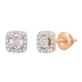 0.15 Carat (ctw) Round Lab Grown White Diamond Ladies Illusion Set Stud Earrings 10K Rose Gold