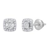 0.15 Carat (ctw) Round Lab Grown White Diamond Ladies Illusion Set Stud Earrings Sterling Silver