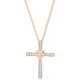 0.35 Carat (ctw) Round Lab Grown Diamond Ladies Cross Religious Pendant 1/3 CT 18K Rose Gold