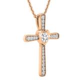 0.35 Carat (ctw) Round Lab Grown Diamond Ladies Cross Religious Pendant 1/3 CT 18K Rose Gold