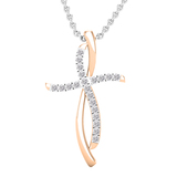 0.25 Carat (ctw) Round Lab Grown Diamond Ladies Swirl Cross Pendant 1/4 CT 14K Rose Gold