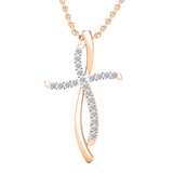 0.25 Carat (ctw) Round Lab Grown Diamond Ladies Swirl Cross Pendant 1/4 CT 18K Rose Gold