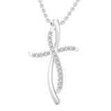 0.25 Carat (ctw) Round Lab Grown Diamond Ladies Swirl Cross Pendant 1/4 CT Sterling Silver