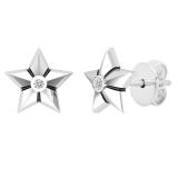 0.02 Carat (ctw) Round Lab Grown Diamond Ladies Solitaire Star Stud Earrings Sterling Silver
