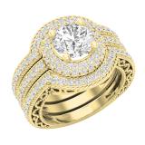 2.70 Carat (ctw) Round Lab Grown White Diamond Halo Bridal Trio Wedding Ring Set 14K Yellow Gold