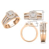 0.35 Carat (ctw) Round Lab Grown Diamond Ladies Bridal Engagement Ring Set 1/3 CT 18K Rose Gold