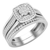 0.35 Carat (ctw) Round Lab Grown Diamond Ladies Bridal Engagement Ring Set 1/3 CT 18K White Gold