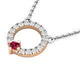 Round Lab Created Ruby & Lab Grown Diamond Ladies Circle Pendant 18K Rose Gold