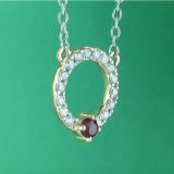 Round Lab Created Ruby & Lab Grown Diamond Ladies Circle Pendant 18K Rose Gold