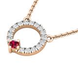 Round Lab Created Ruby & Lab Grown Diamond Ladies Circle Pendant 18K Rose Gold