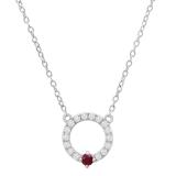 Round Lab Created Ruby & Lab Grown Diamond Ladies Circle Pendant Sterling Silver