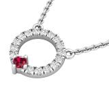 Round Lab Created Ruby & Lab Grown Diamond Ladies Circle Pendant Sterling Silver