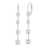 0.20 Carat (ctw) Round Lab Grown Diamond Ladies 3 Stone Dangle Earrings 1/5 CT Sterling Silver