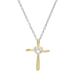 0.05 Carat (ctw) Round Lab Grown Diamond Ladies Heart with Cross Pendant 10K Yellow Gold