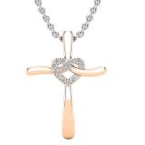 0.05 Carat (ctw) Round Lab Grown Diamond Ladies Heart with Cross Pendant 14K Rose Gold