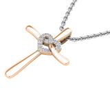 0.05 Carat (ctw) Round Lab Grown Diamond Ladies Heart with Cross Pendant 14K Rose Gold