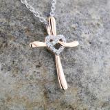 0.05 Carat (ctw) Round Lab Grown Diamond Ladies Heart with Cross Pendant 14K Rose Gold