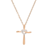 0.05 Carat (ctw) Round Lab Grown Diamond Ladies Heart with Cross Pendant 18K Rose Gold