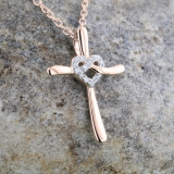 0.05 Carat (ctw) Round Lab Grown Diamond Ladies Heart with Cross Pendant 18K Rose Gold