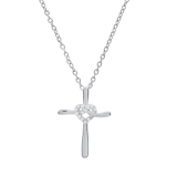 0.05 Carat (ctw) Round Lab Grown Diamond Ladies Heart with Cross Pendant Sterling Silver