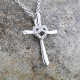 0.05 Carat (ctw) Round Lab Grown Diamond Ladies Heart with Cross Pendant Sterling Silver