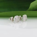 0.25 Carat (ctw) Round Lab Grown Diamond Ladies Square Frame Stud Earrings 1/4 CT Sterling Silver