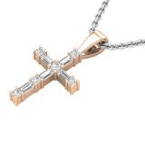 0.25 Carat (ctw) Round & Baguette Lab Grown Diamond Ladies Cross Religious Pendant 1/4 CT 18K Rose Gold