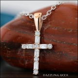0.25 Carat (ctw) Round & Baguette Lab Grown Diamond Ladies Cross Religious Pendant 1/4 CT 18K Rose Gold