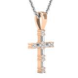 0.25 Carat (ctw) Round & Baguette Lab Grown Diamond Ladies Cross Religious Pendant 1/4 CT 18K Rose Gold