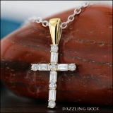 0.25 Carat (ctw) Round & Baguette Lab Grown Diamond Ladies Cross Religious Pendant 1/4 CT 18K Yellow Gold