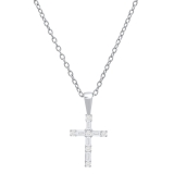 0.25 Carat (ctw) Round & Baguette Lab Grown Diamond Ladies Cross Religious Pendant 1/4 CT Sterling Silver