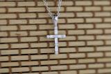 0.25 Carat (ctw) Round & Baguette Lab Grown Diamond Ladies Cross Religious Pendant 1/4 CT Sterling Silver