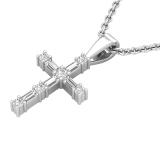 0.25 Carat (ctw) Round & Baguette Lab Grown Diamond Ladies Cross Religious Pendant 1/4 CT Sterling Silver
