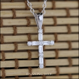 0.25 Carat (ctw) Round & Baguette Lab Grown Diamond Ladies Cross Religious Pendant 1/4 CT Sterling Silver