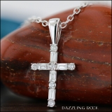 0.25 Carat (ctw) Round & Baguette Lab Grown Diamond Ladies Cross Religious Pendant 1/4 CT Sterling Silver