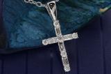 0.25 Carat (ctw) Round & Baguette Lab Grown Diamond Ladies Cross Religious Pendant 1/4 CT Sterling Silver