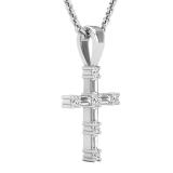 0.25 Carat (ctw) Round & Baguette Lab Grown Diamond Ladies Cross Religious Pendant 1/4 CT Sterling Silver