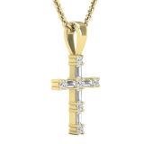 0.25 Carat (ctw) Round & Baguette Lab Grown Diamond Ladies Cross Religious Pendant 1/4 CT 18K Yellow Gold