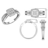 0.12 Carat (ctw) Round Lab Grown Diamond Ladies Vintage Engagement Ring Sterling Silver