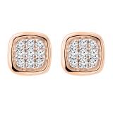 0.10 Carat (ctw) Round Lab Grown Diamond Ladies Cushion Frame Stud Earrings 1/10 CT 18K Rose Gold