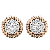 0.10 Carat (ctw) Round Lab Grown Diamond Ladies Rope Frame Stud Earrings 1/10 CT 10K Rose Gold