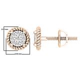 0.10 Carat (ctw) Round Lab Grown Diamond Ladies Rope Frame Stud Earrings 1/10 CT 10K Rose Gold
