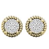 0.10 Carat (ctw) Round Lab Grown Diamond Ladies Rope Frame Stud Earrings 1/10 CT 18K Yellow Gold