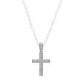 Round Lab Grown White Diamond Men's Hip Hop Cross Pendant With 18 Inch Silver Chain (0.18 ctw Color H-I Clarity SI2) in 925 Sterling Silver
